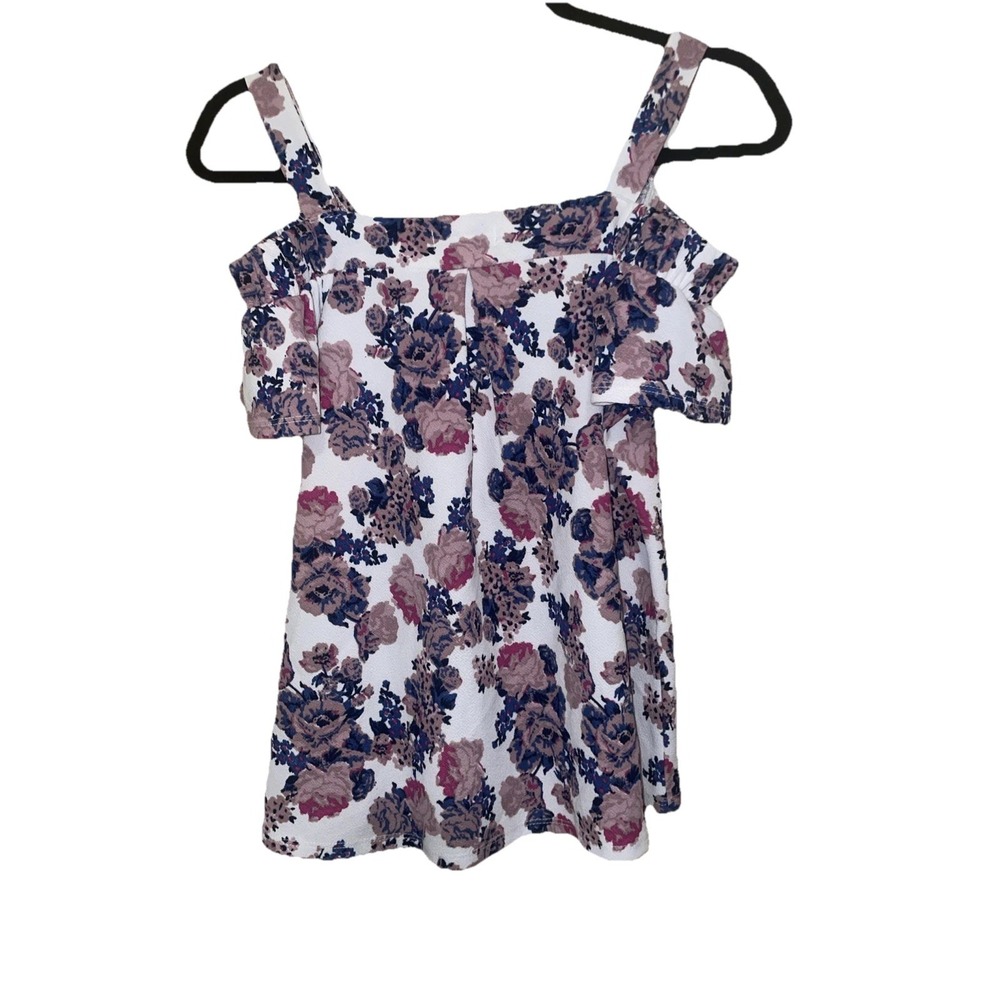 Ultra Flirt Womens Floral Cold Shoulder Ruffle Top Purple Pink Small 3D464 - Picture 8 of 13